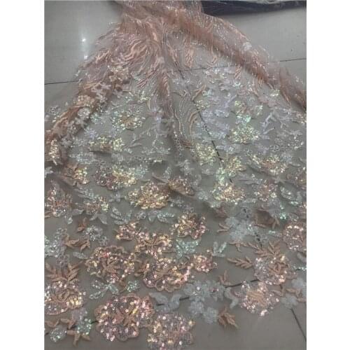 Pretty flower sequins net fabric unique and popular SYJ-91685 embroidered net lace fabric for bridal dress