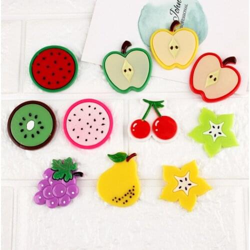 Colorful Resin Cabochons 50pcs/Lot Fruit Cherry Grape Banana Kiwifruit Dragon fruit Plastic hair Jewelry Clay Beads Decor