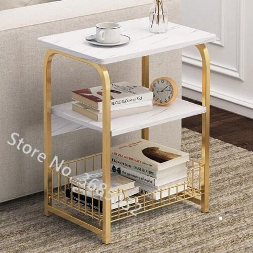 Creative Golden Table Nordic 3 Layer Coffee Table Steel Legs Modern Home Living Room Sofa Table Bedside Multi-layer Storage Rack