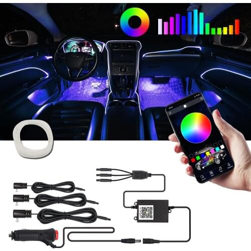 Car Interior Strip Lights 5 in 1 Multicolor RGB LED Ambient Lighting Fiber Optic EL Neon Tube Light DIY Mode and Music Sync APP