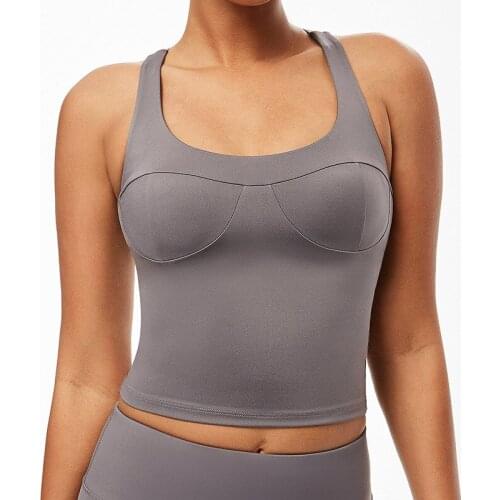 Summer Back Cross Crop Top Sports Tank Women Fitness Gym Push Up Bra Running Jogger Vest Backless Yoga Camisole With Chest Pad