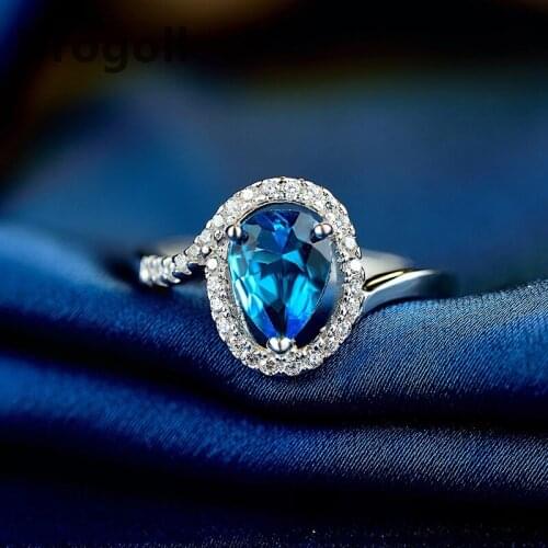 Fashion Rhinestone Ring Pure 925 Sterling Silver Ring Inlaid With Colored Stones Blue Zircon For Wedding Bride Women Lover Gift