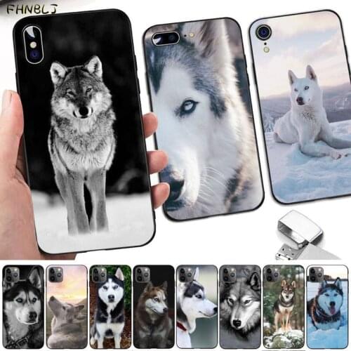 FHNBLJ Animal Wolf Husky Dog Puppy Black TPU Soft Phone Case for iPhone 8 7 6 6S Plus X 5S SE 2020 XR 11 12 pro XS MAX