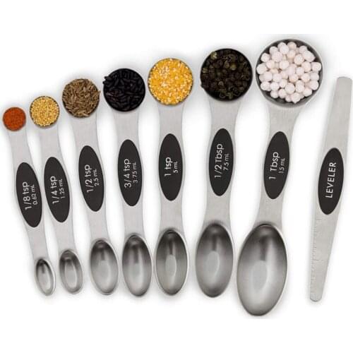 Magnetic Measuring Spoons Set Kitchen Measuring Spoon Stainless Steel Dual Sided Stackable Teaspoon for Dry and Liquid (8Pcs)