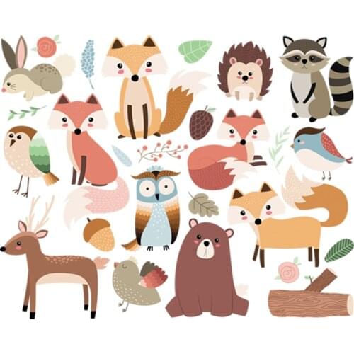 Animal Set Thermal Patches Baby Shirt Cartoon Stickers Diy T-Shirt Jeans Decoration Heat Transfer Washable Stripe Transfers