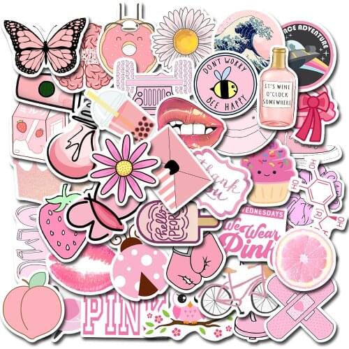 50 PCS Pink Cute Girl Vsco Stickers Dream for Luggage Laptop Skateboard Decals to DIY Bike Car Motorcycle Fridge JDM Sticker Toy