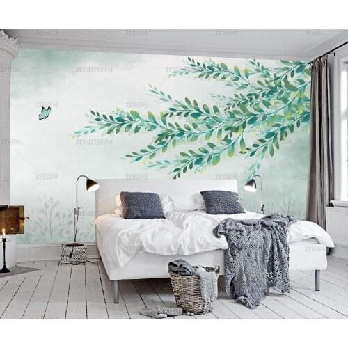 Bacal Custom Photo Wallpaper Modern Green Leaves Watercolor Nordic Style Mural Wall Paper Living Room 3D Fresco Home Decor