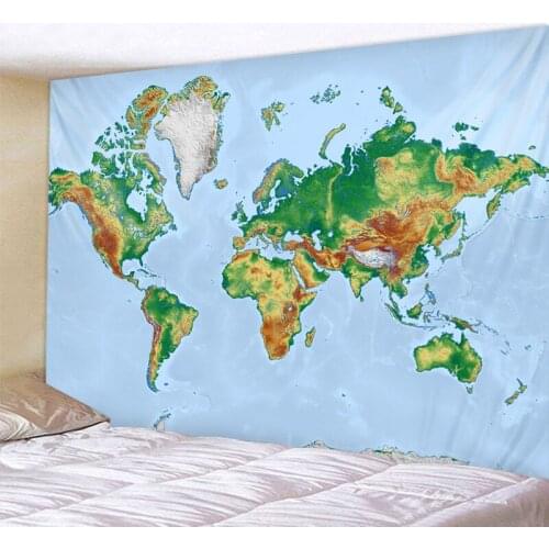 Nordic Style Green World Map Tapestry Wall Hanging Polyster Beach Towel Polyester Thin Blanket Yoga Shawl Mat