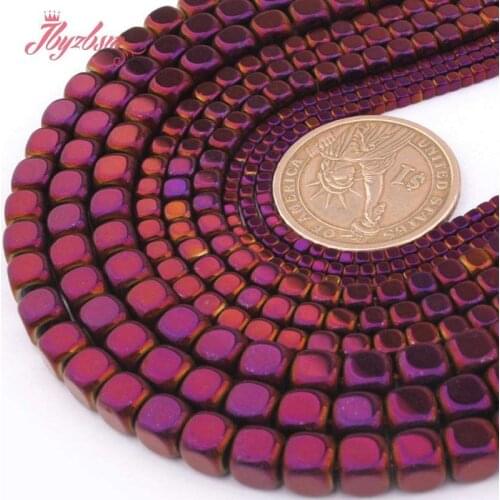 Natural Hematite Purple Cube Smooth 2/3/4/6mm Loose Stone Beads For DIY Necklace Bracelt Earring Jewelry Making 15"Free Shipping