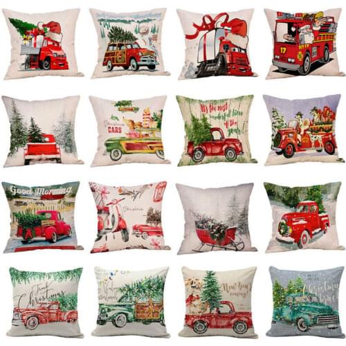 New Arrivals Christmas Truck Pillowcases Red Car Christmas Tree Home Sofa Bedroom Decorative Festival Gift Cushion Cover 45*45cm