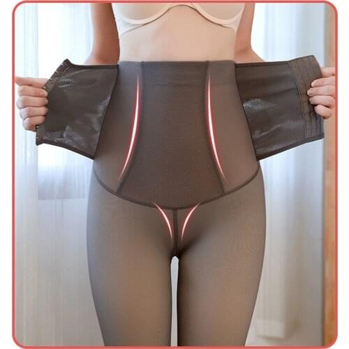 New Plus Velvet Thick Women Leggings Elastic High Waist Breasted Abdomen Hips All-in-one Pants Fake Through Meat Outer Pantyhose