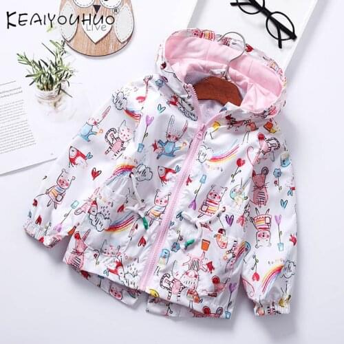 Unicorn Kids Clothes Trench Coat For Baby Children Windbreaker For Girls Waterproof Raincoat Hooded Graffiti Jacket 2-4-6-8 Year