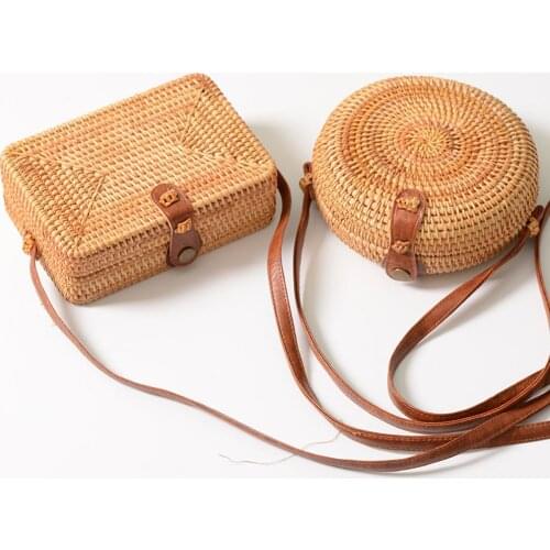 TRIPNUO Woven Rattan Bag Round Straw Shoulder Bag Small Beach HandBags Women Summer Hollow Handmade Messenger Crossbody Bags
