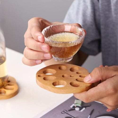 Creative Minimalist Style Lotus Root Natural Beech Wood Cupholders Ceramic Mug Coasters Hollow Anti-Hot Cup Insulation Placemats