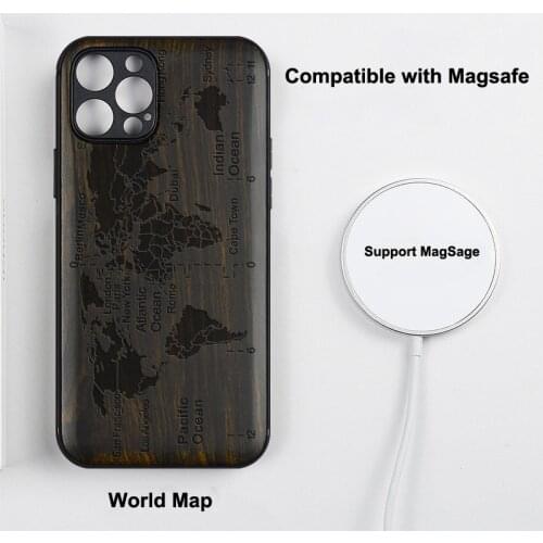 Sandalwood Case for iPhone 12 Pro Max 12Pro Mini Cases Compatible with MagSafe 3D Engrave Natural Wood Shockproof Cover Funda
