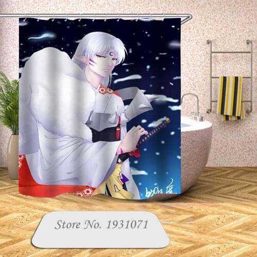 Popular Anime Inuyasha 3D Print Shower Curtain Polyester Fabric Bathroom Curtain Waterproof Hook Bath Curtain 04