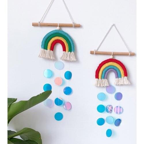 Nordic Shell Wind Chimes Woven Rainbow Hanging Ornament Innovative Gifts Kids Childrens Room Decoration Wall Hanging Decoration