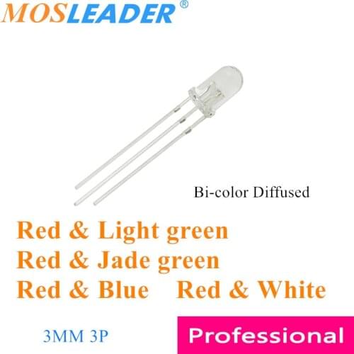 Mosleader 1000pcs LED 3mm Round Red & Green Red & Blue Red & Blue Two Color Diffused Common Anode Cathode 3 Pins Bi-color 3P