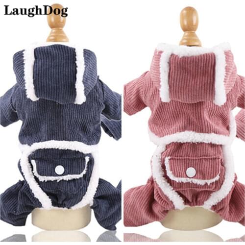 Corduroy Dog Clothes Autumn Winter Warm Pet Dog Cat Clothes A lot of Plush Puppy Hoodies Snap Fastener Clothes Hooded Sweatshirt