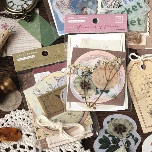 Vintage Flowers Mix Material Package Stamp Label Paper Sticker Package DIY Diary Journal Decoration Sticker Album Scrapbooking