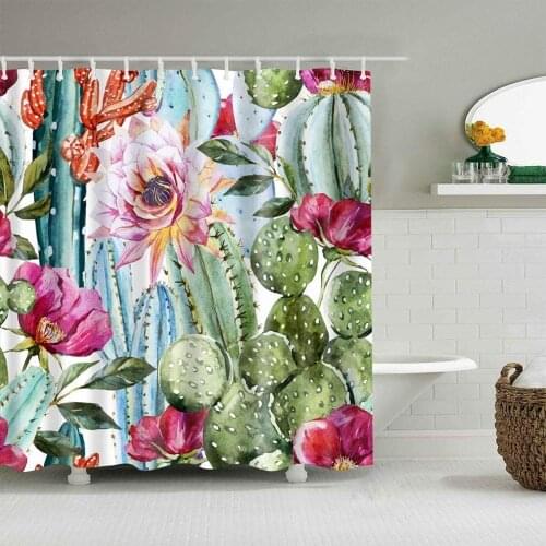 Green white background blue beautiful plant cactus pink red flower bathroom shower curtain durable fabric moldproof bathroom acc