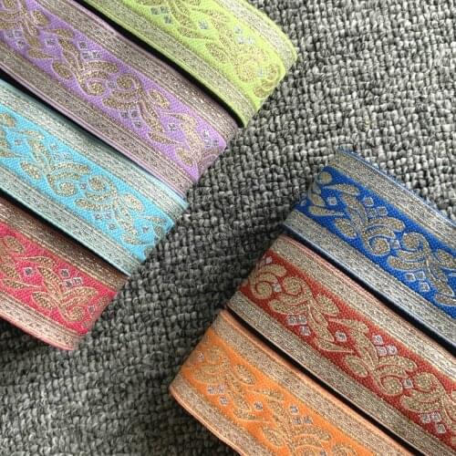 10 Yard 33MM 1.3 Inch Gold And Silver Spun Vintage Pattern Flower Jacquard Ribbon