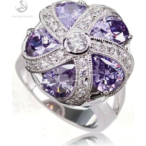 SHUNXUNZE big engagement rings jewelry for women Purple Peridot Pink Cubic Zirconia Rhodium Plated R449 R384 R479 size 6 7 8 9
