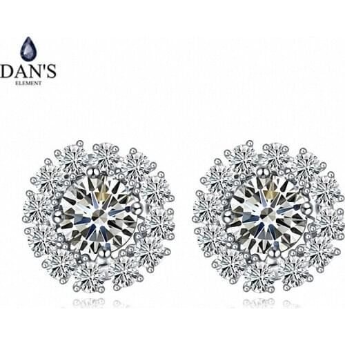 DANS ELEMENT New Sales AAA Zirconia Micro Inlays White Gold Color Flower Earrings For Women Valentines Gift 110345white