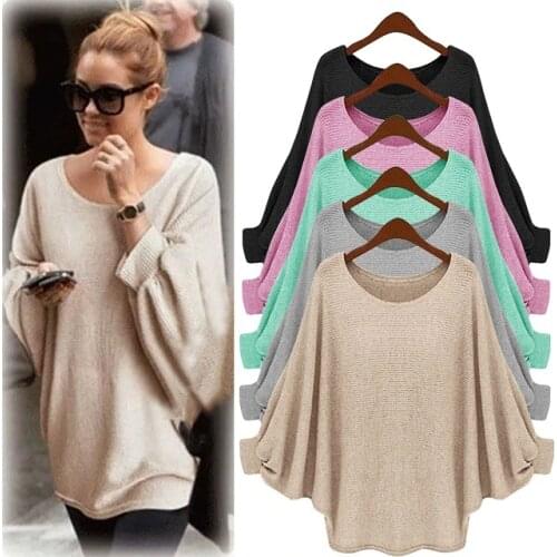 2018 New sweater Women candy color Oversized Batwing Knitted Pullover Loose Sweater Knitted Tops high quality clothing