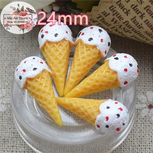10PCS pink ice cream cone Resin Flat back Cabochon imitation food Art Supply Decoration Charm Craft