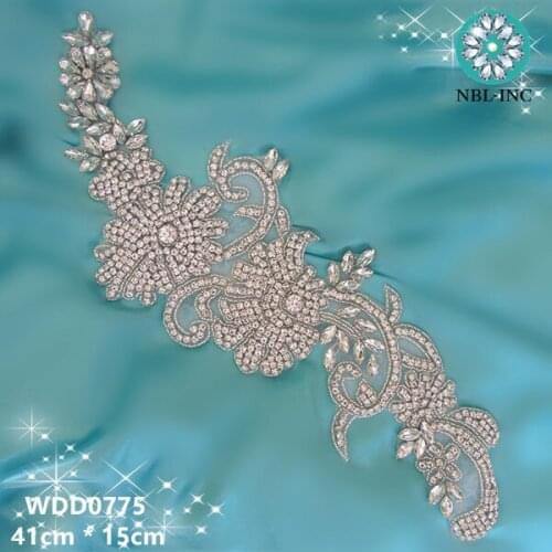 30PCS )Wholesale bridal hand beaded sewing crystal rhinestone appliques iron on for evening wedding dresses WDD0775