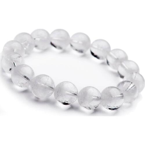 Genuine Natural White Phantom Quartz Crystal Healing Stone Round Bead Women Fashion Bracelet 14mm