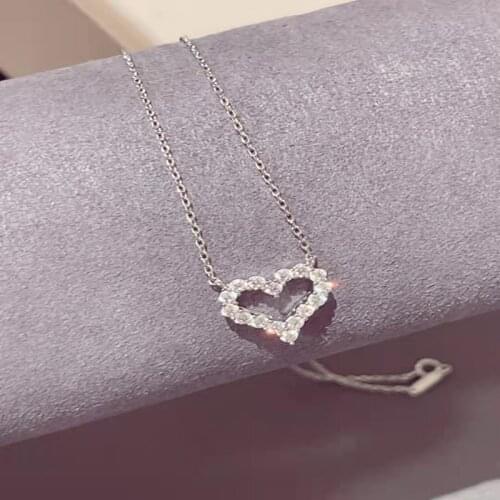 Womens classic noble zircon hollow heart pendant S925 sterling silver necklace original brand high quality jewelry holiday gift