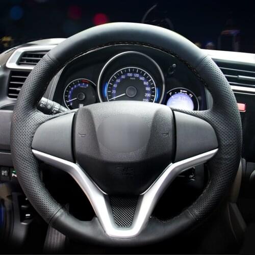 Black Artificial Leather Car steering Wheel Cover for Honda Fit City Jazz 2014 2015 HRV HR-V 2016