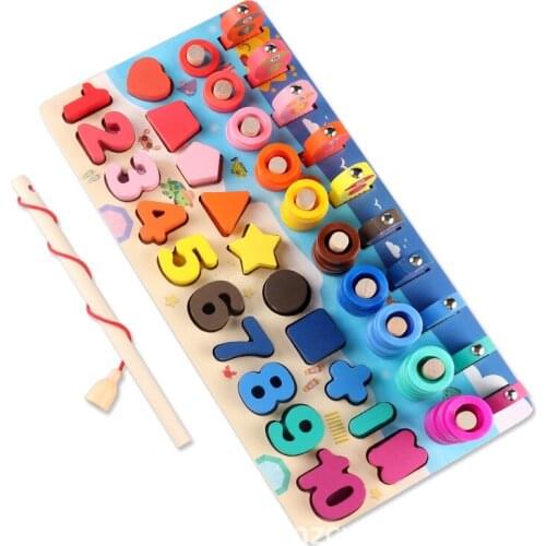 Wooden Magnetic Fishing Toys For Kids Montessori Geometric Shape Cognition Games Counting Board Educational Math Children Toy