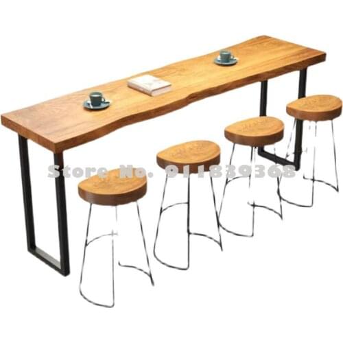 Solid Wood Bar Table And Chair Nordic Wall Long Table Family Balcony High Foot Table Bar Milk Tea Shop Leisure Table And Chair