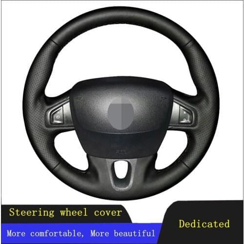 DIY Car Steering Wheel Cover Black Genuine Leather For Renault Fluence Fluence ZE 2009-2016 Megane 2009-2014 Scenic 2010-2015