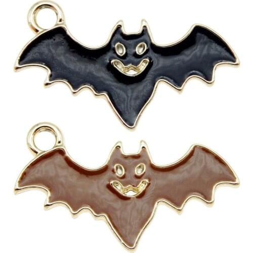 Julie Wang 6PCS Enamel Bat Charms Black Brown Cartoon Halloween Animal Pendants Alloy Necklace Bracelet Jewelry Making Accessory