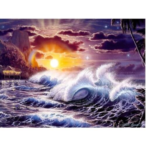 Sunset diamond painting full square sea wave diy rhinestone embroidery picture puzzle diamond art drawing wall sticker decor