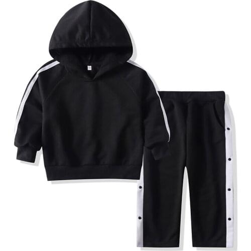 Kimocat Girls Fashion Clothing, Spring Casual Long-Sleeved Hoodie + Black Trousers Two-Piece Suit, Childrens Suit 0-5 Years