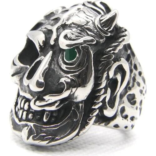 Support Dropship New Design Size 8-13 Green Eye Cool Skull Ring 316L Stainless Steel Fashion Jewelry Damn Skull Ring