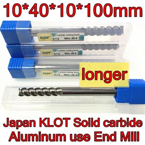 10*40*10*100mm Petiole 10mm 1pcs Japan KLOT 3F Solid carbide Aluminum use End Mill CNC Tools Free shipping