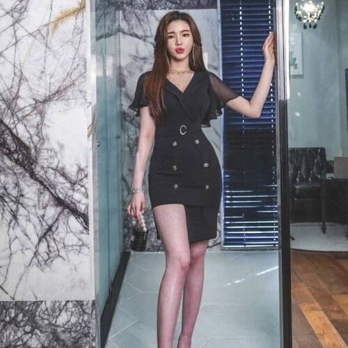 Summer Dress Elegant Vintage Chiffon Black Women Dresses Bodycon Bandag Asymmetrical Sundress Party Sexy Korean Evening Clothes