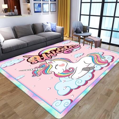 Cartoon Child Unicorn 3D Printing Carpets For Living Room Bedroom Area Rugs Soft Flannel Kids Room play Rug Baby Crawl Floor Mat