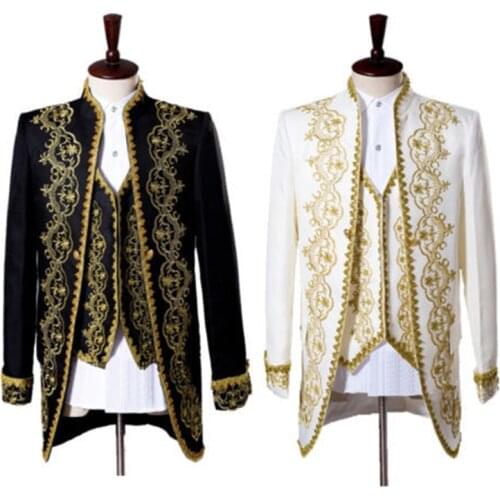 Men Stage Cosplay Costume Embroidery Jacket Vest Coat Pants Trouser Set Deluxe Victorian Prince Wedding Dress Blazer Suits Adult