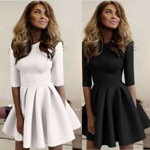 Autumn Fashion Women Pleated O Neck Dress Solid Sexy Ladies Dresses Christmas Evening Party Mini Dress vestidos