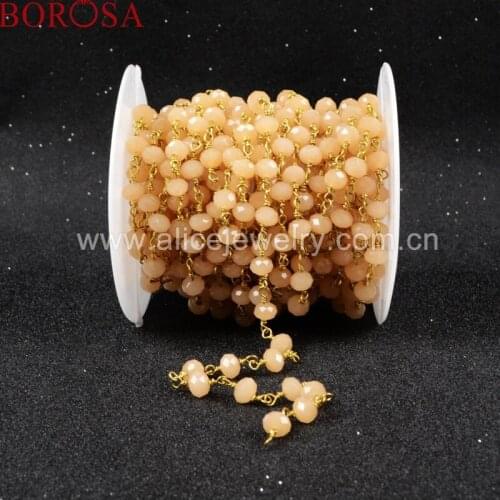 BOROSA pink Natural Stone crystal Quartz faceted Beaded rosary Chains Gold Color Silver Color or brass chain necklace JT029