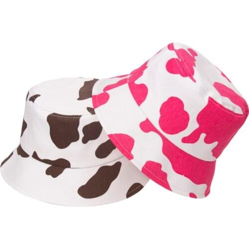 2021 New Fashion Spring Summer Cotton Black Pink Coffee Cow Bucket Hats Women Men Fisherman Caps Outdoor Sun