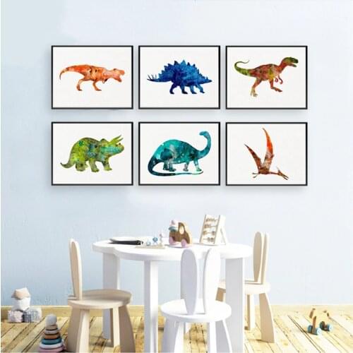 Dinosaur Posters and Prints Watercolor Animals Dinosaurs Canvas Painting Jurassic Art Wall Pictures Kids Bedroom Home Decor