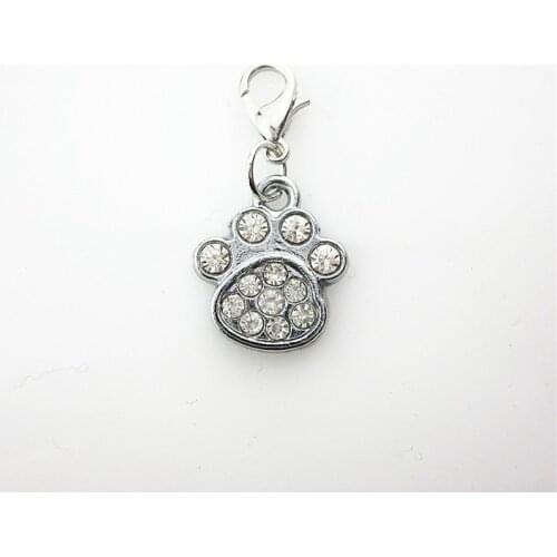 Rhinestone 20pcs Crystal Dog Paw Dangle Charms Lobster Clasp Charms Diy Jewelry Accessory for Bracelets Pendants Hanging Charms